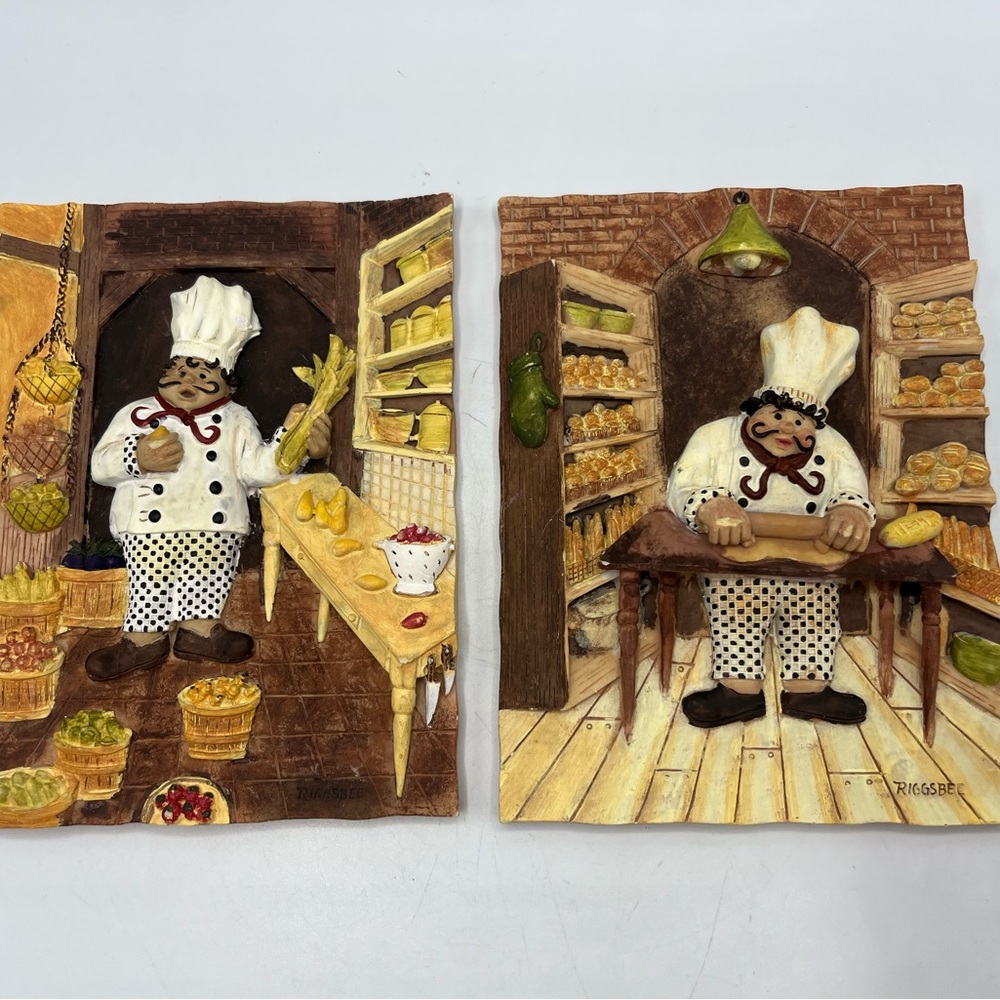 Charming Chef Wall Plaques - Brown and White 5x6 inches